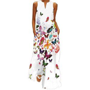 New Butterfly Print White Dress